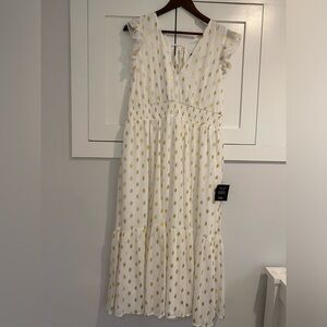 Lulu’s White and Gold Dot Ruffled Dress